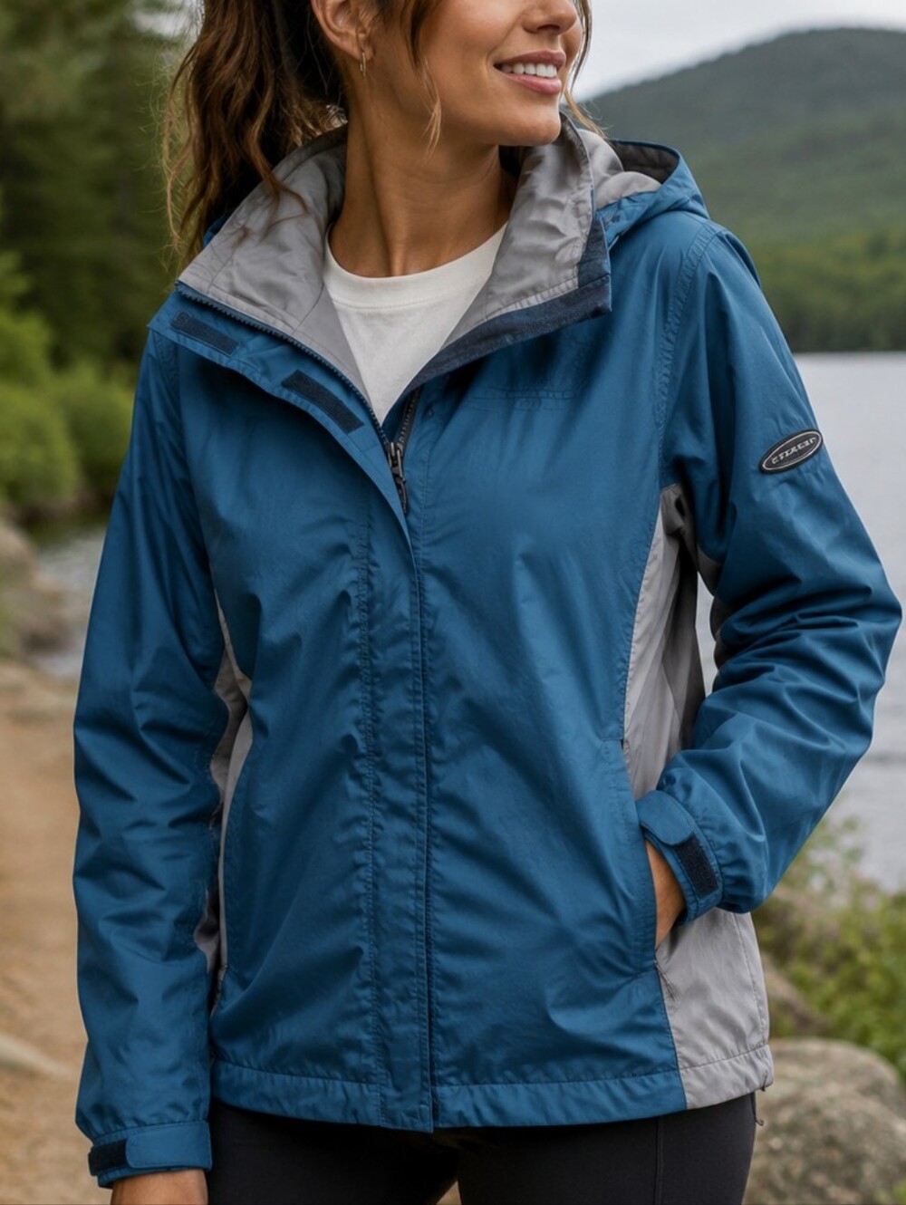 Stearns DryWear Women's Hooded Rain Jacket Blue Gray Waterproof Windbreaker
